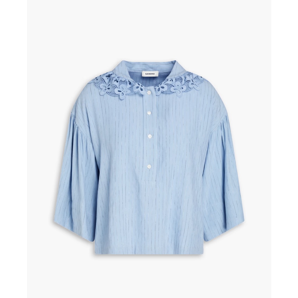 Nwot Sandro Guipure Lace Trimmed Woven Collar Top